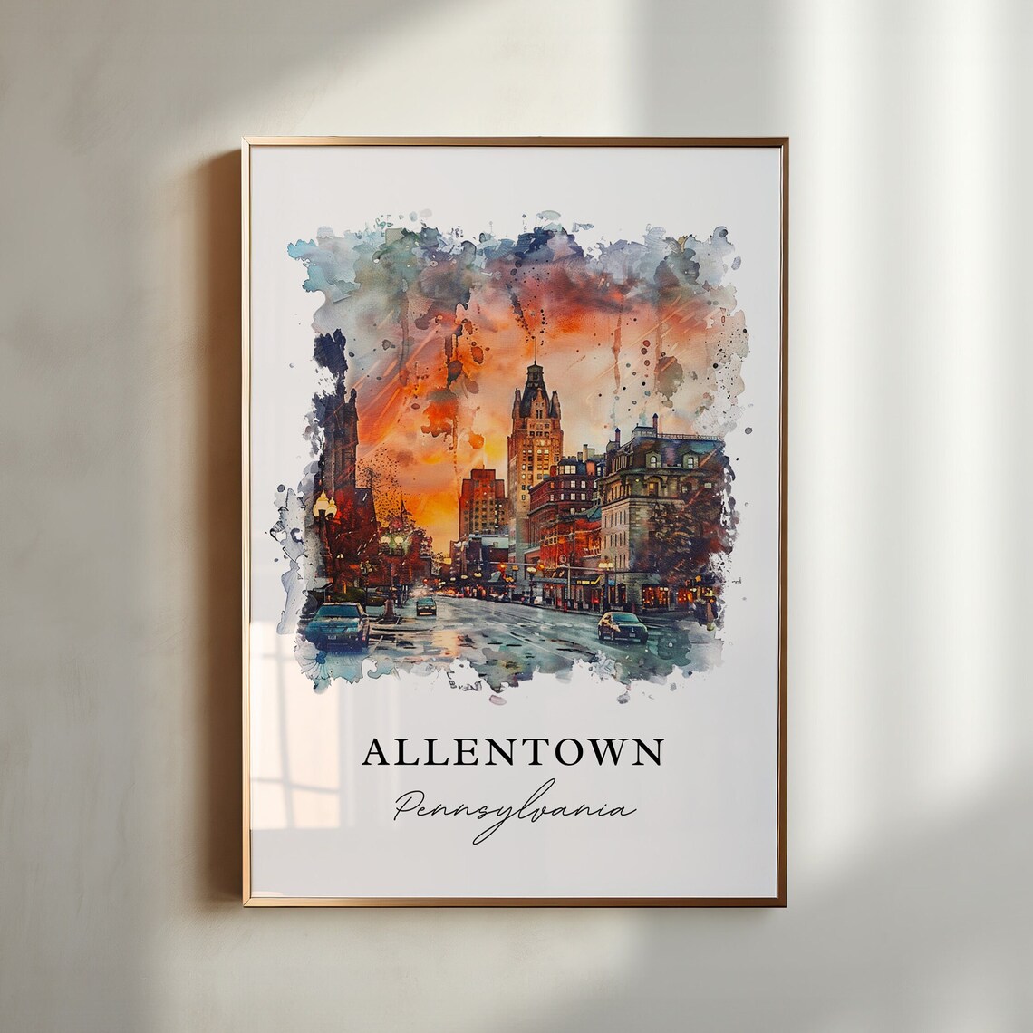 Allentown, PA Watercolor Travel Poster Art Print