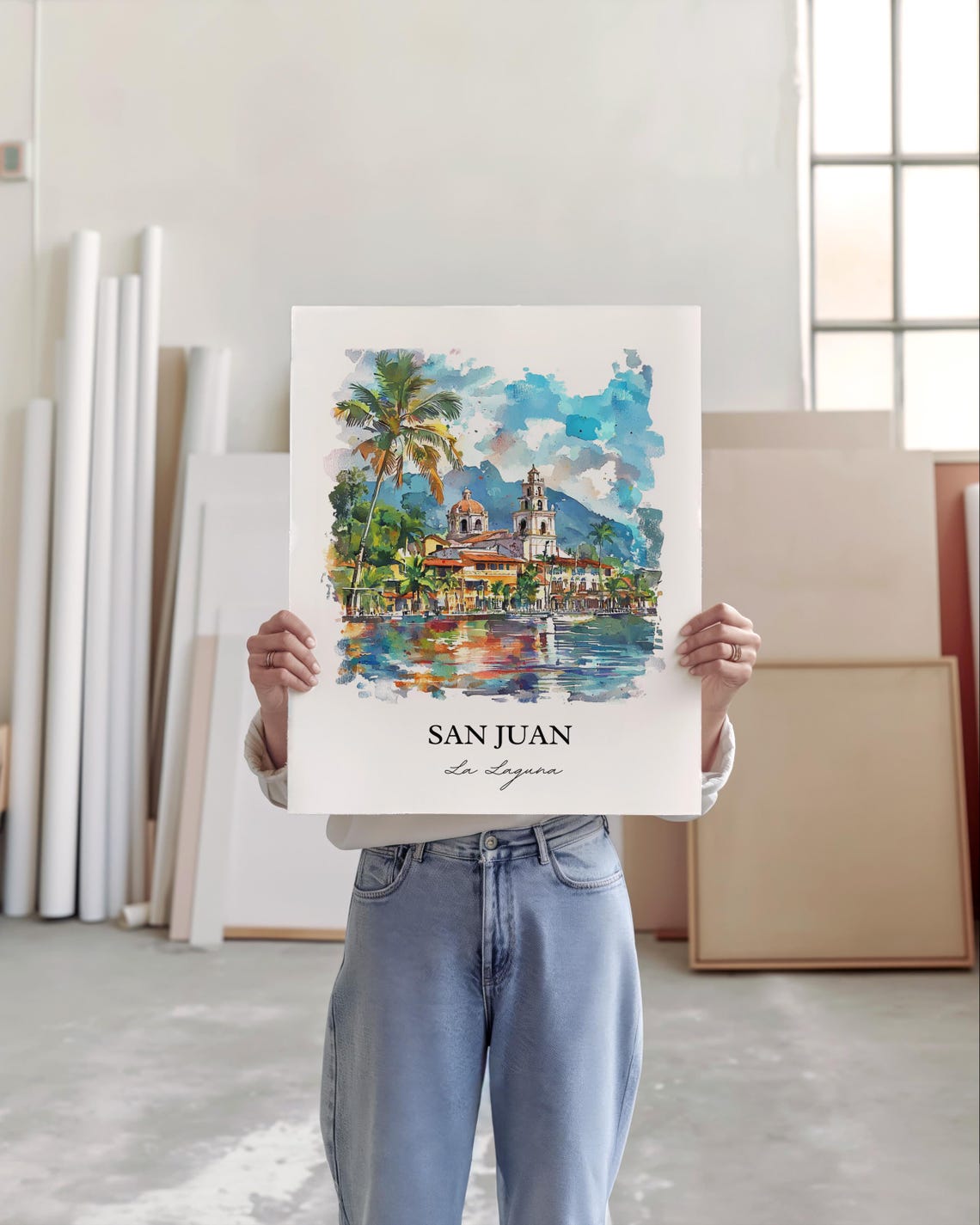 San Juan La Laguna Guatemala Lakeside Church Watercolor Poster - Image 5