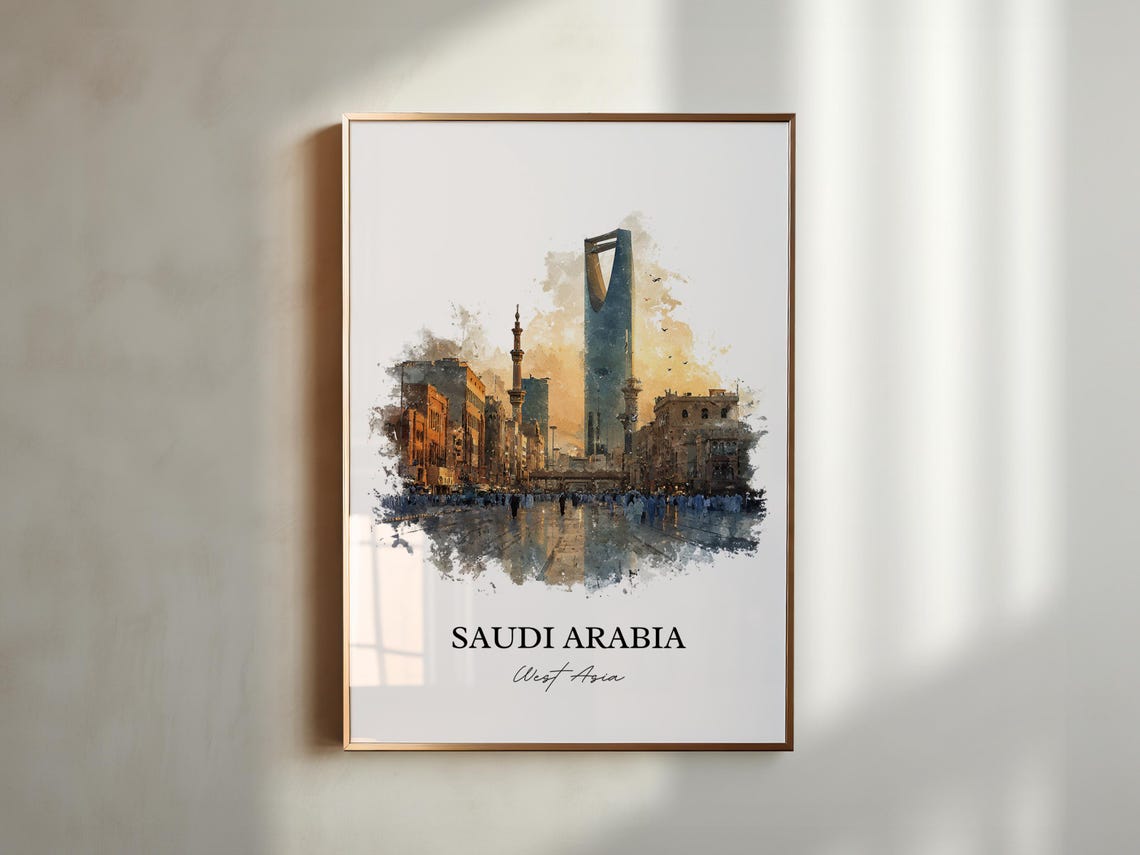 Saudi Arabia Riyadh Kingdom Centre Tower Watercolor Travel Poster - Image 5