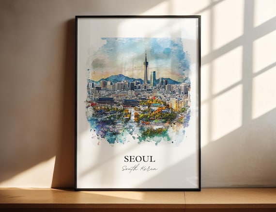 Seoul South Korea Watercolor N Tower Cityscape Travel Poster