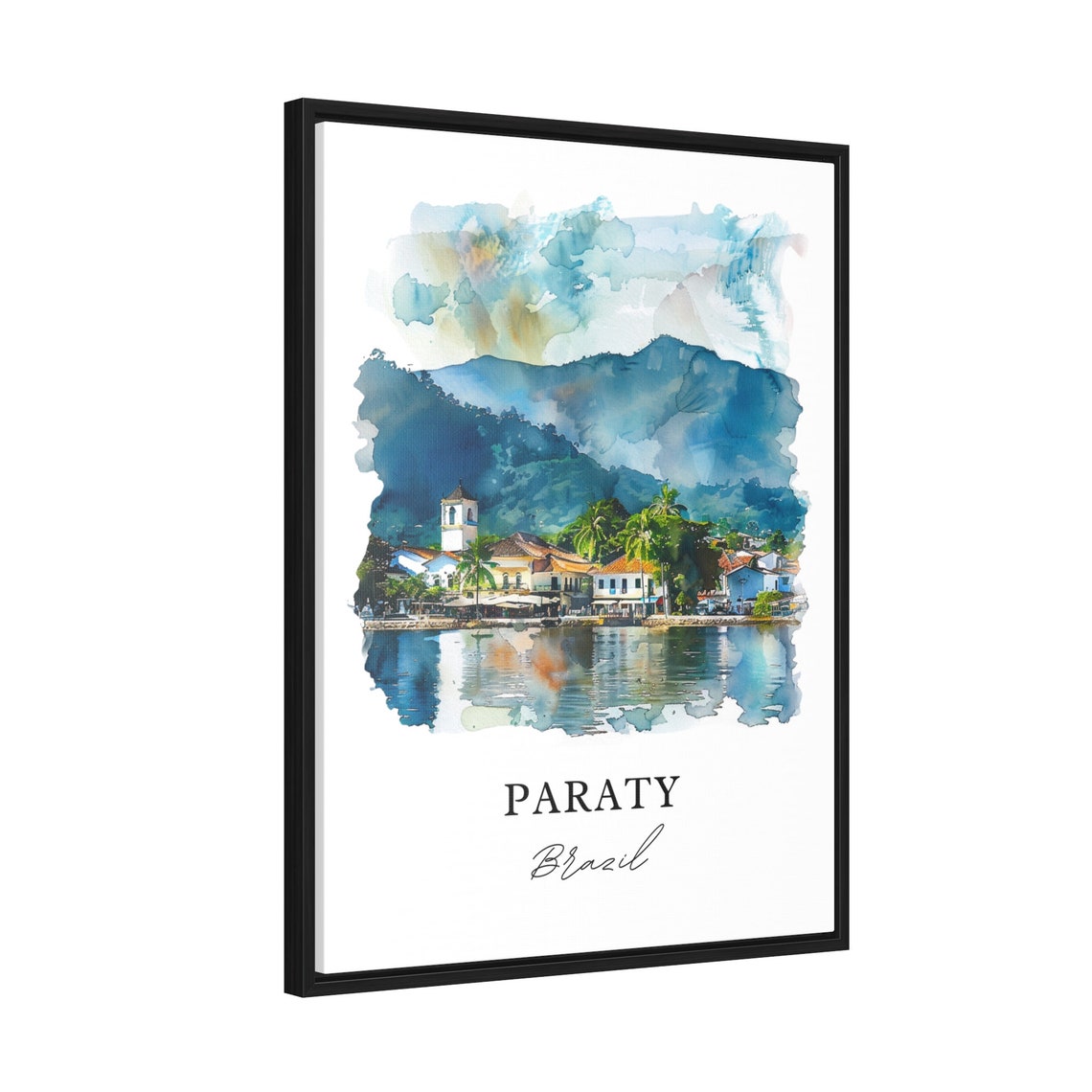 Paraty Brazil Coastal Town Bay Mountain Reflection Watercolor Poster - Image 2
