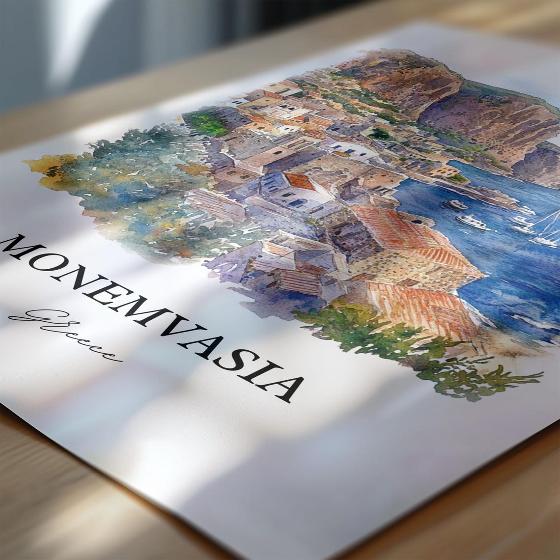 Monemvasia Watercolor Travel Poster, Laconia Greece - Image 6