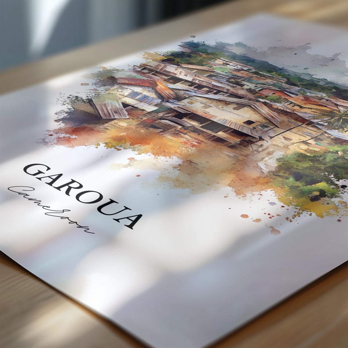Garoua Cameroon Watercolor African Village Rooftops Art Poster - Image 7