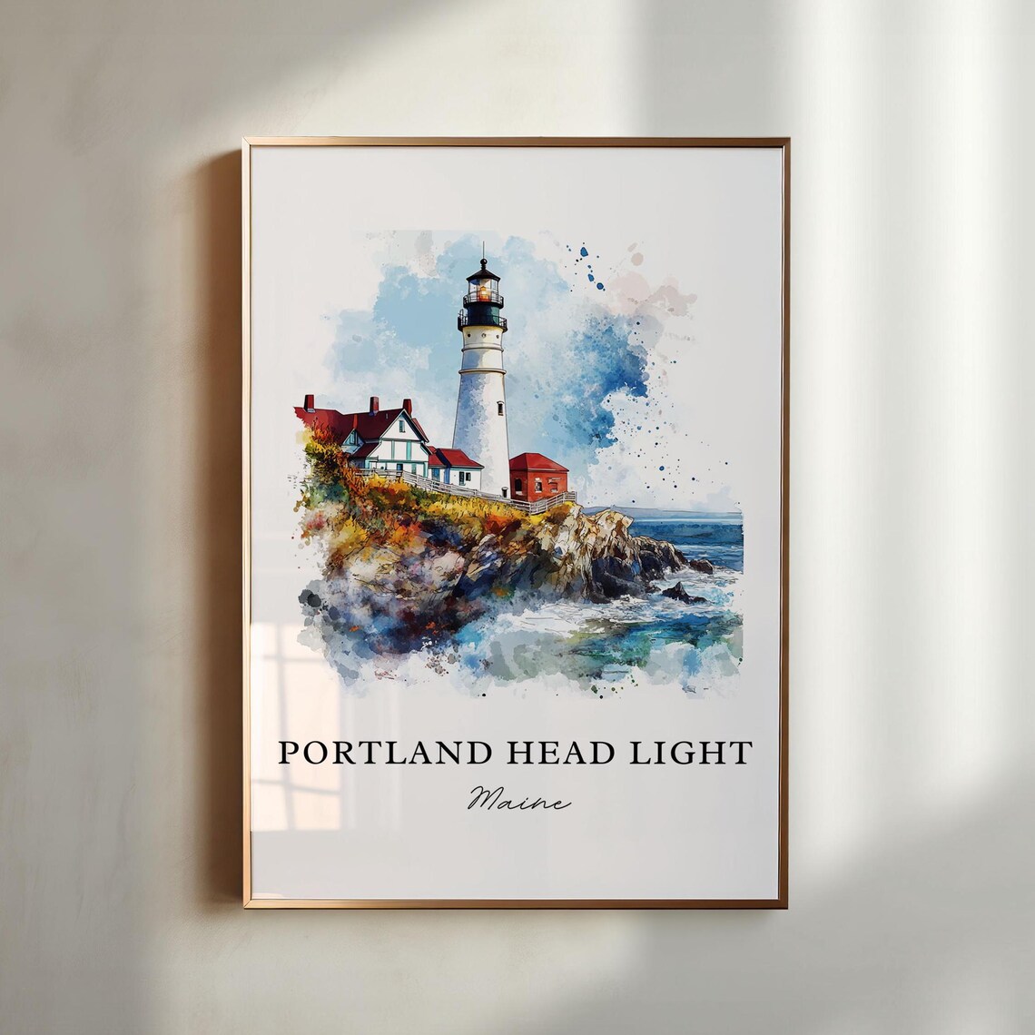 Portland Head Light Maine Lighthouse Coastal Watercolor Poster
