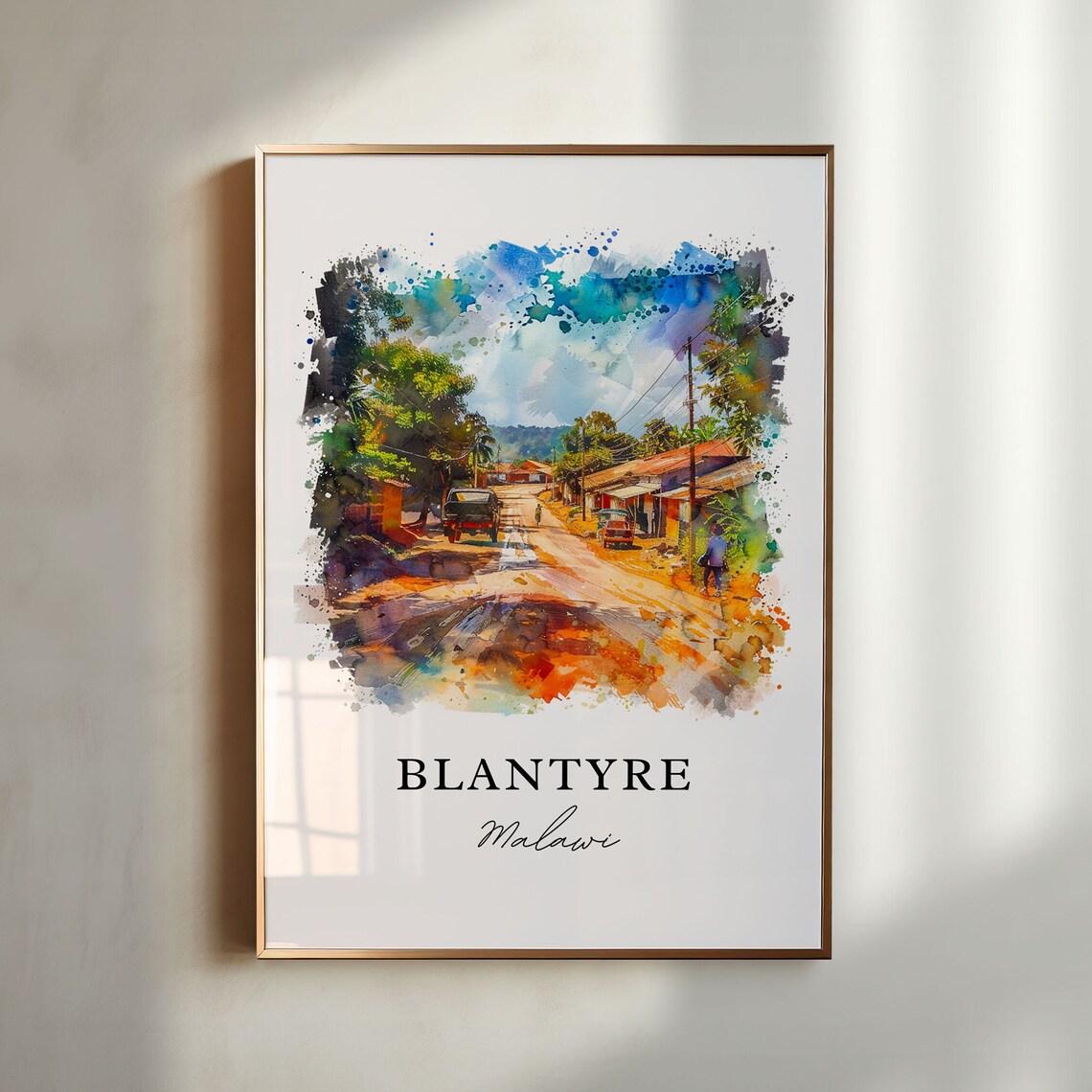 Blantyre Malawi Watercolor Of Vibrant Street With Truck Poster