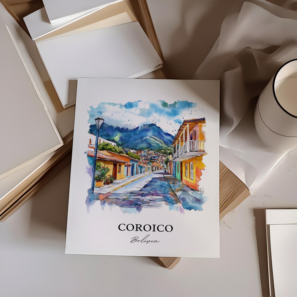 Coroico Bolivia Charming Street Mountain Town Watercolor Poster - Image 2