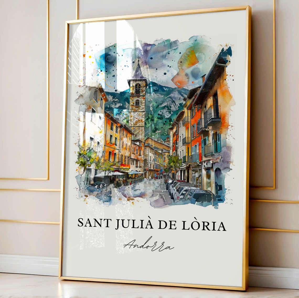 Sant Julia de Loria Andorra Mountain Town Watercolor Travel Poster - Image 4