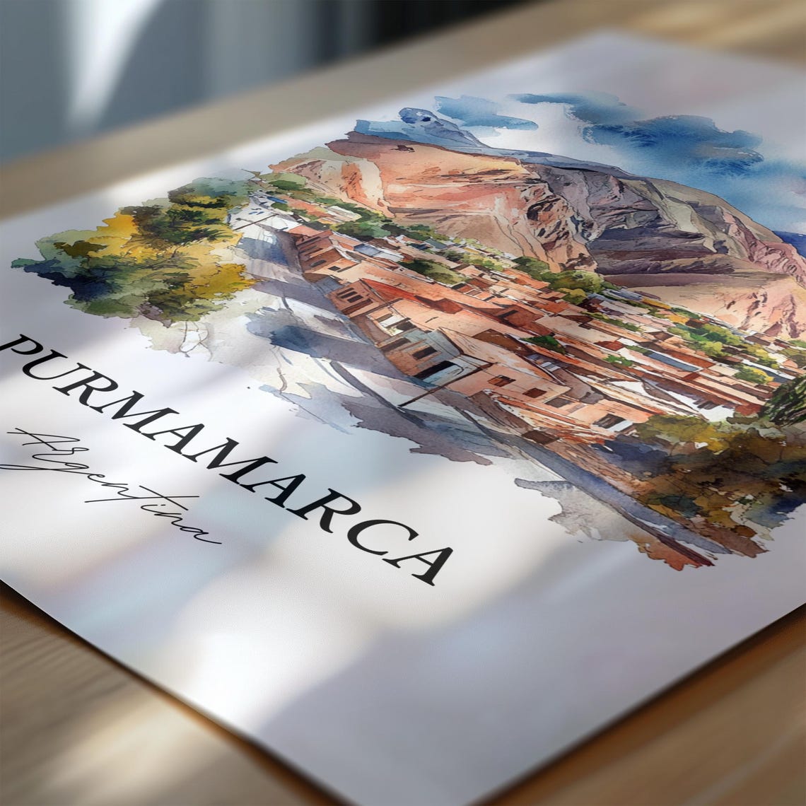 Purmamarca Argentina Watercolor Red Mountain Adobe Town Poster - Image 6