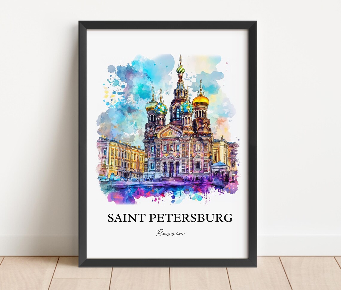 Saint Petersburg Russia Church Spilled Blood Watercolor City Poster - Image 2