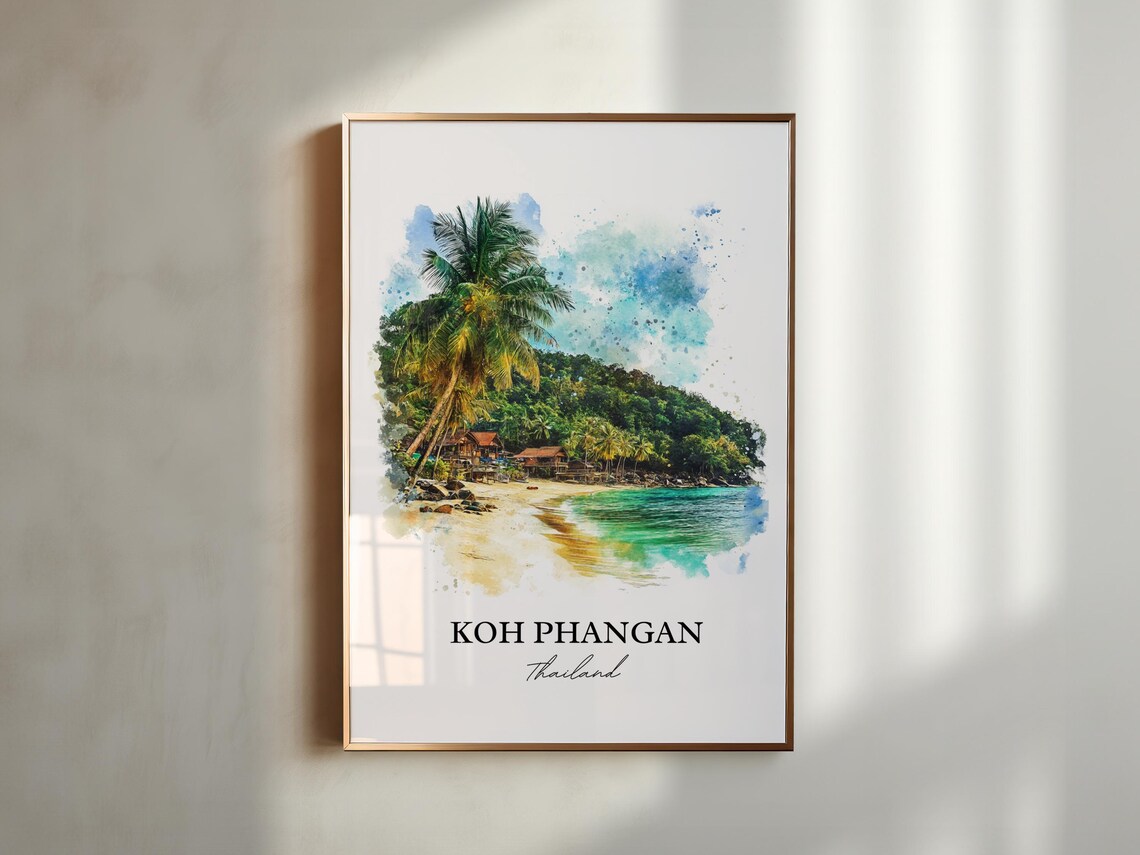 Koh Phangan Thailand Watercolor Palm Beach Turquoise Sea Poster - Image 5