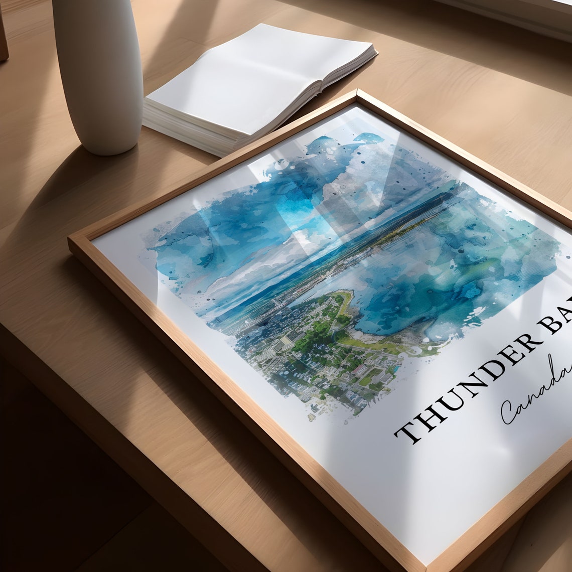 Thunder Bay Canada Watercolor Lake Superior Aerial View Poster - Image 5
