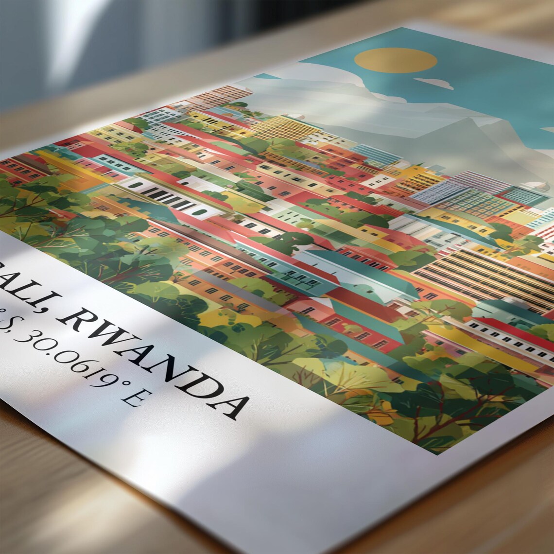 Kigali Rwanda Hillside City Skyline Sunrise Retro Travel Poster - Image 7