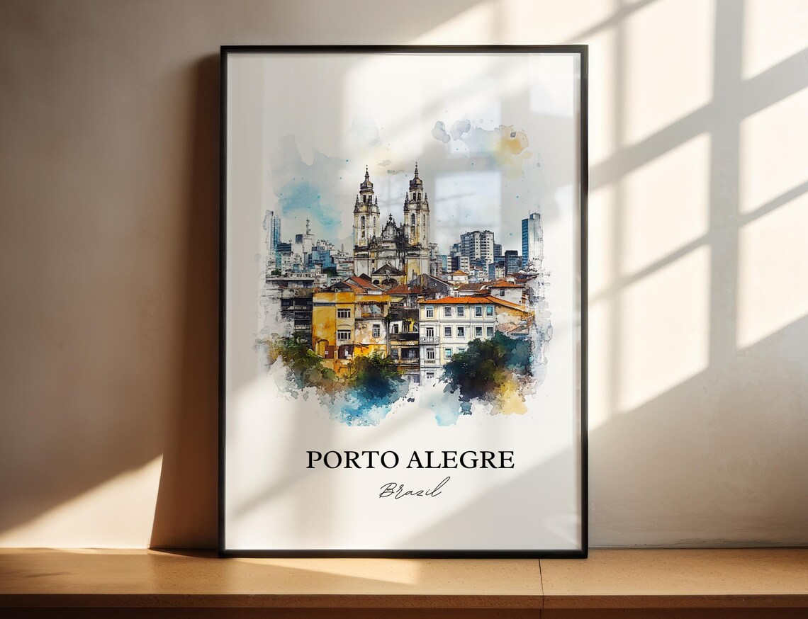 Porto Alegre Brazil Historic Church Watercolor Travel Wall Art