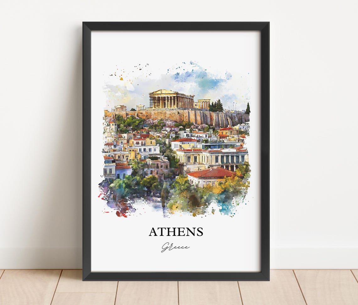 Athens Greece Watercolor Travel Poster, Art Print - Image 2