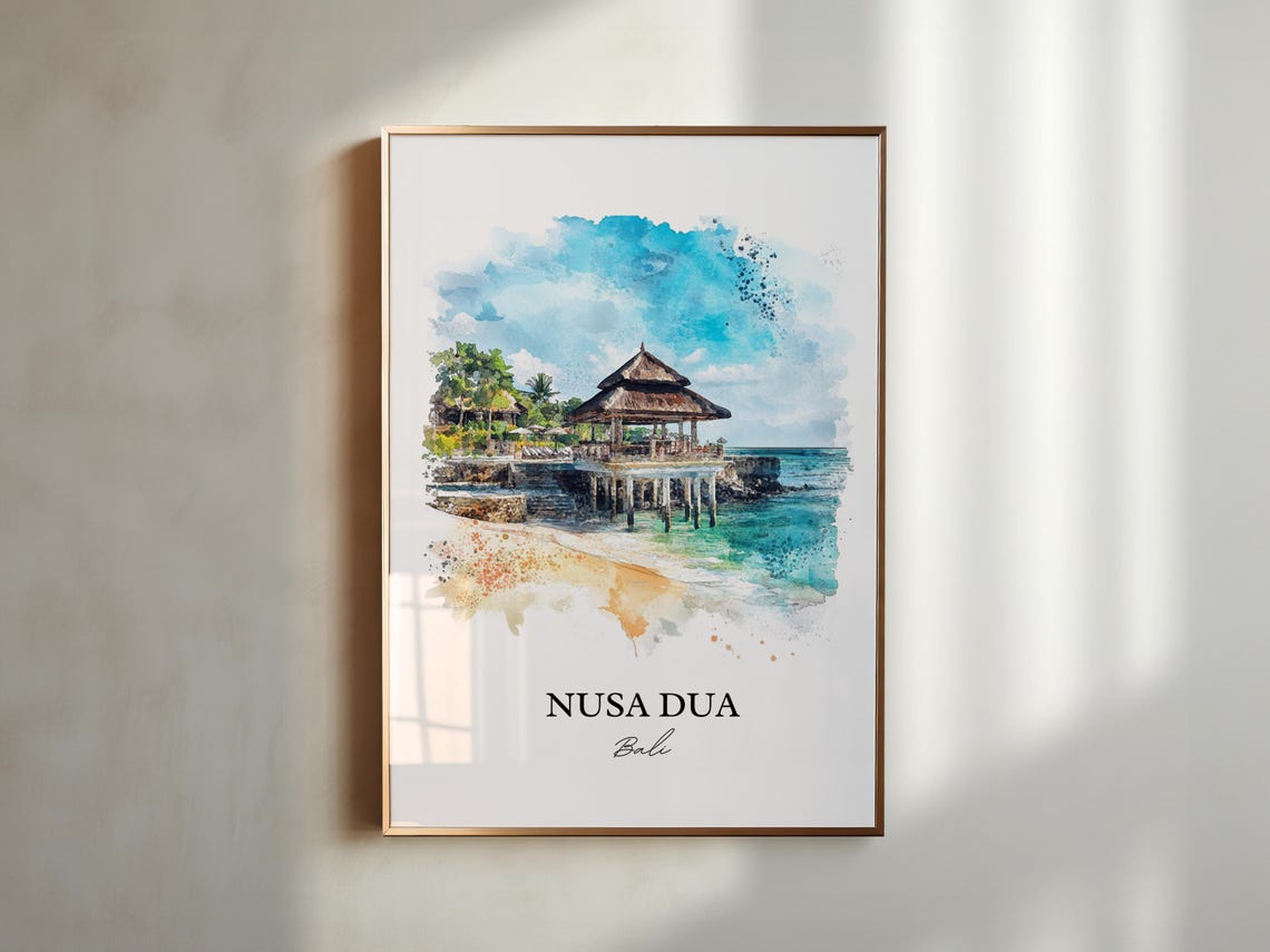 Nusa Dua Bali Watercolor Ocean Pavilion Sandy Beach Cove Poster - Image 6