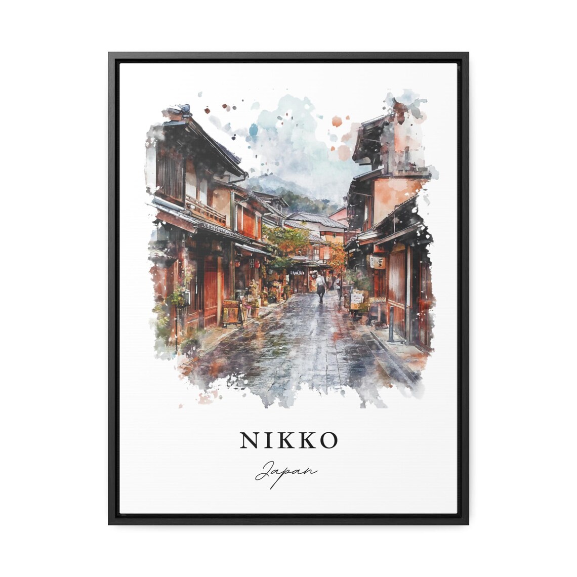 Nikko Japan Watercolor Art Historic Wooden Street Autumn Poster - Image 2