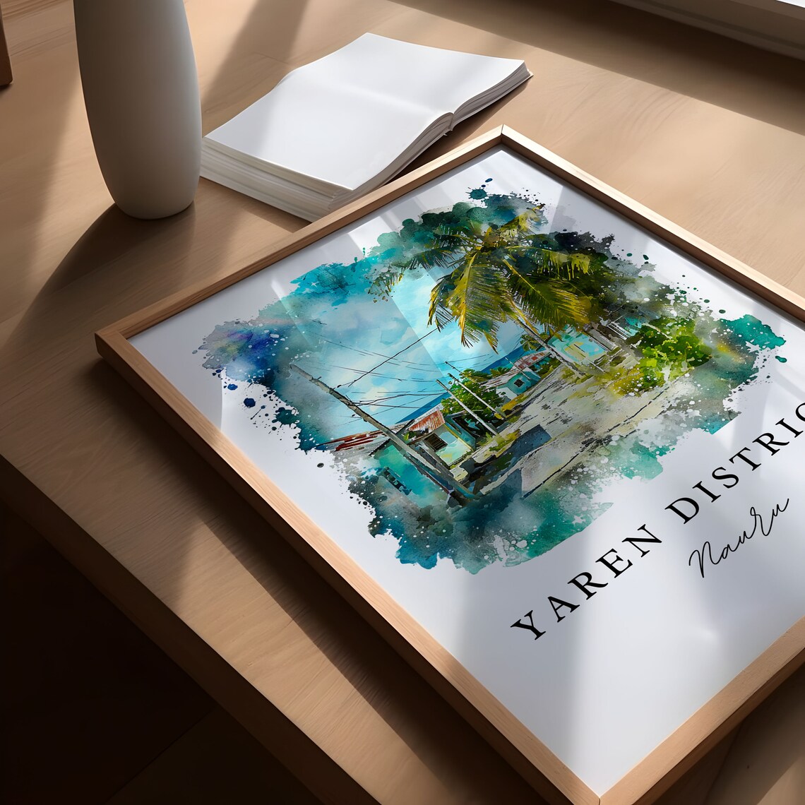 Yaren District Nauru Island Street Palm Trees Watercolor Art Poster - Image 6
