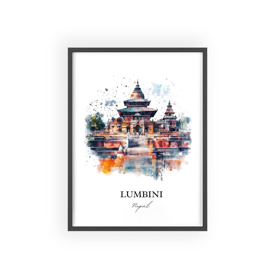 Lumbini Nepal Watercolor Sacred Pilgrimage Temples Travel Poster - Image 2
