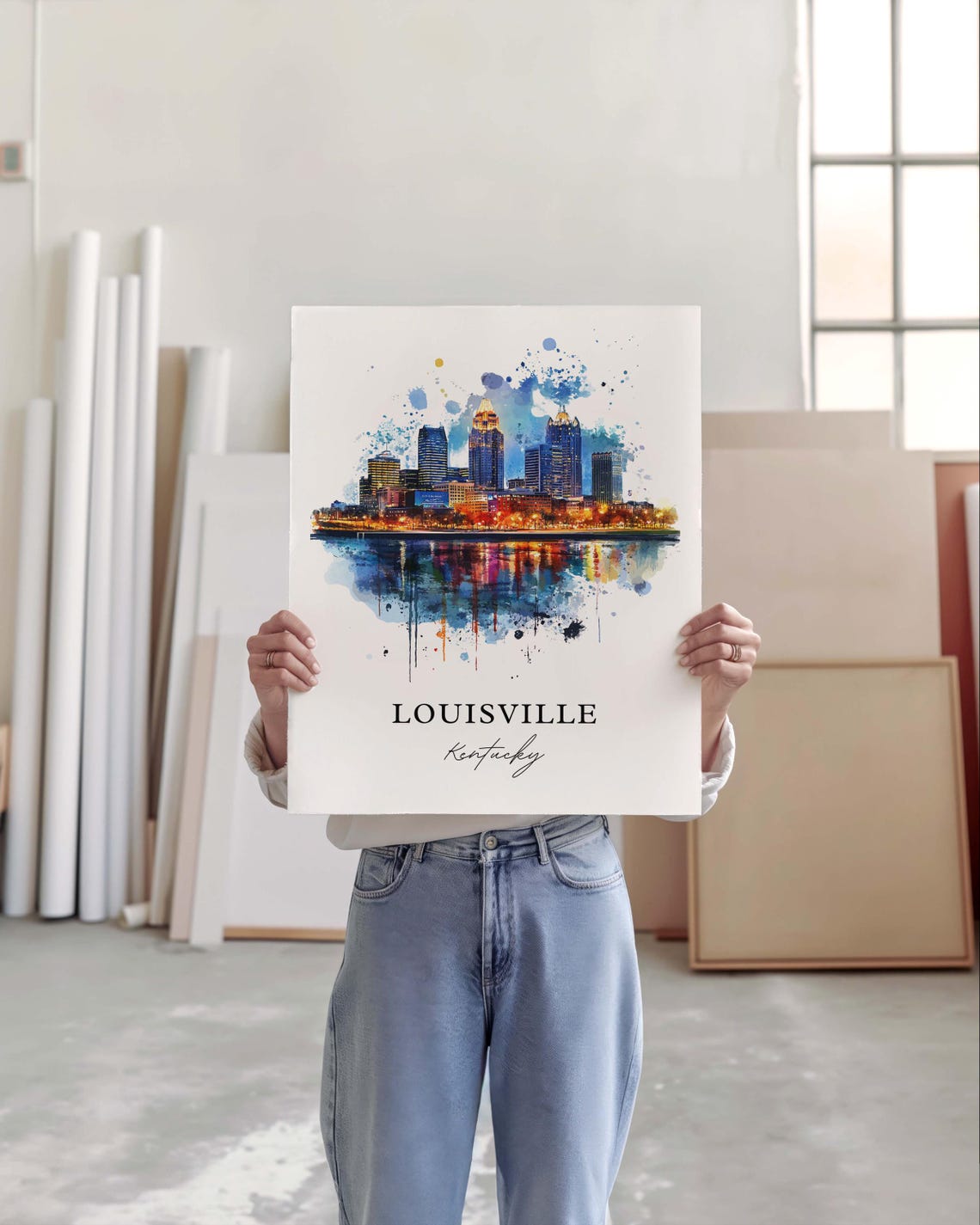 Louisville KY Watercolor Skyline Travel Poster - Image 3