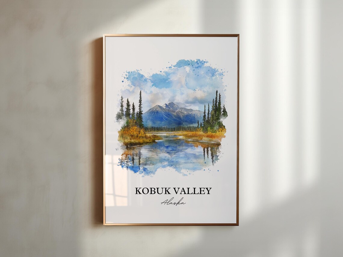 Kobuk Valley Alaska Mountain River Valley Watercolor Travel Poster - Image 5