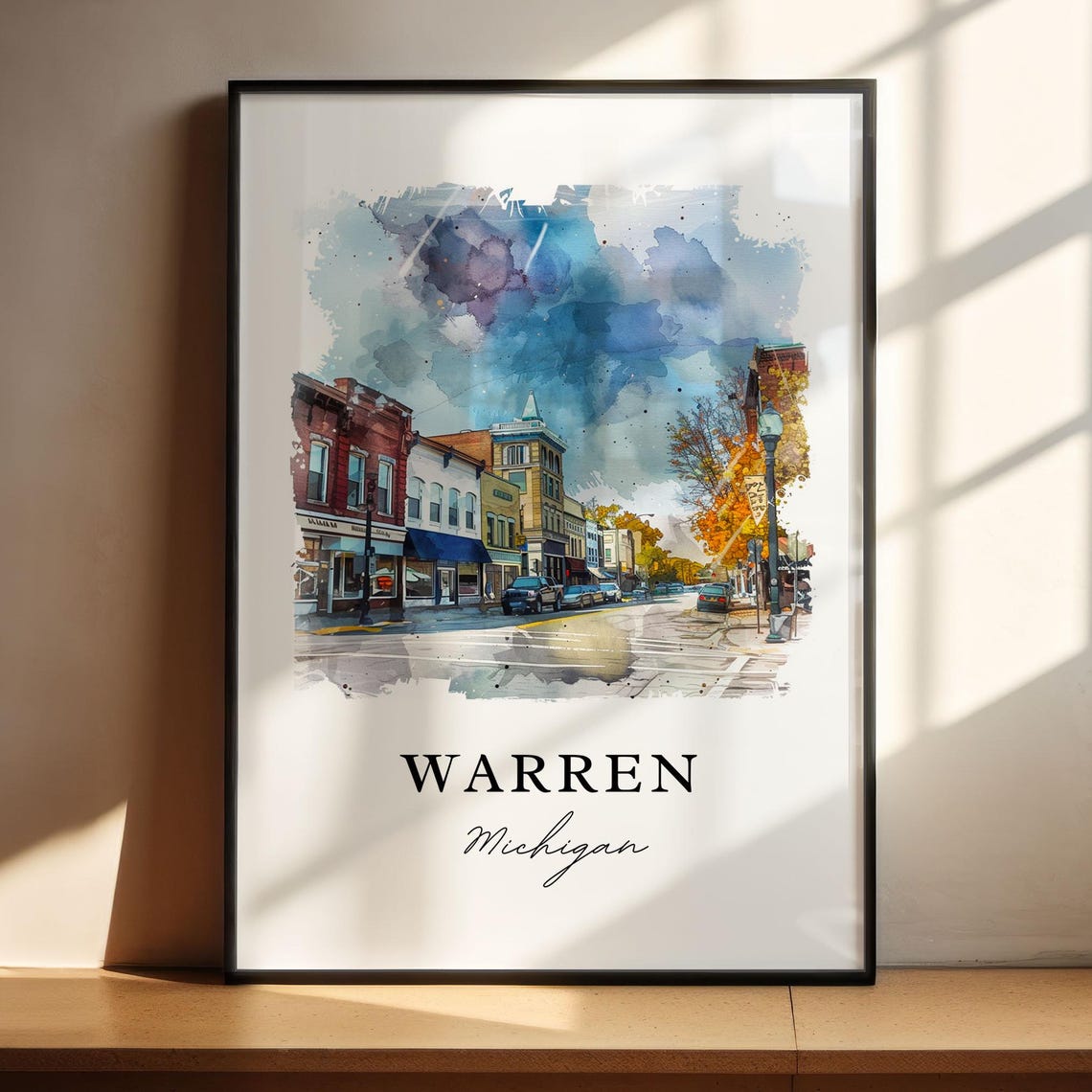 Warren Michigan Watercolor Downtown Street Autumn Trees Poster - Image 4