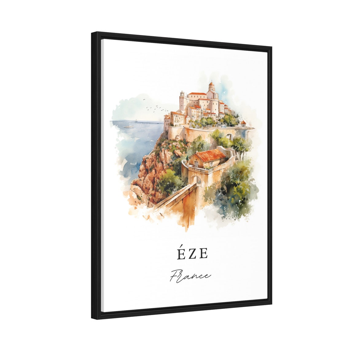 Eze France Cliffside Village Riviera Watercolor Travel Poster - Image 2
