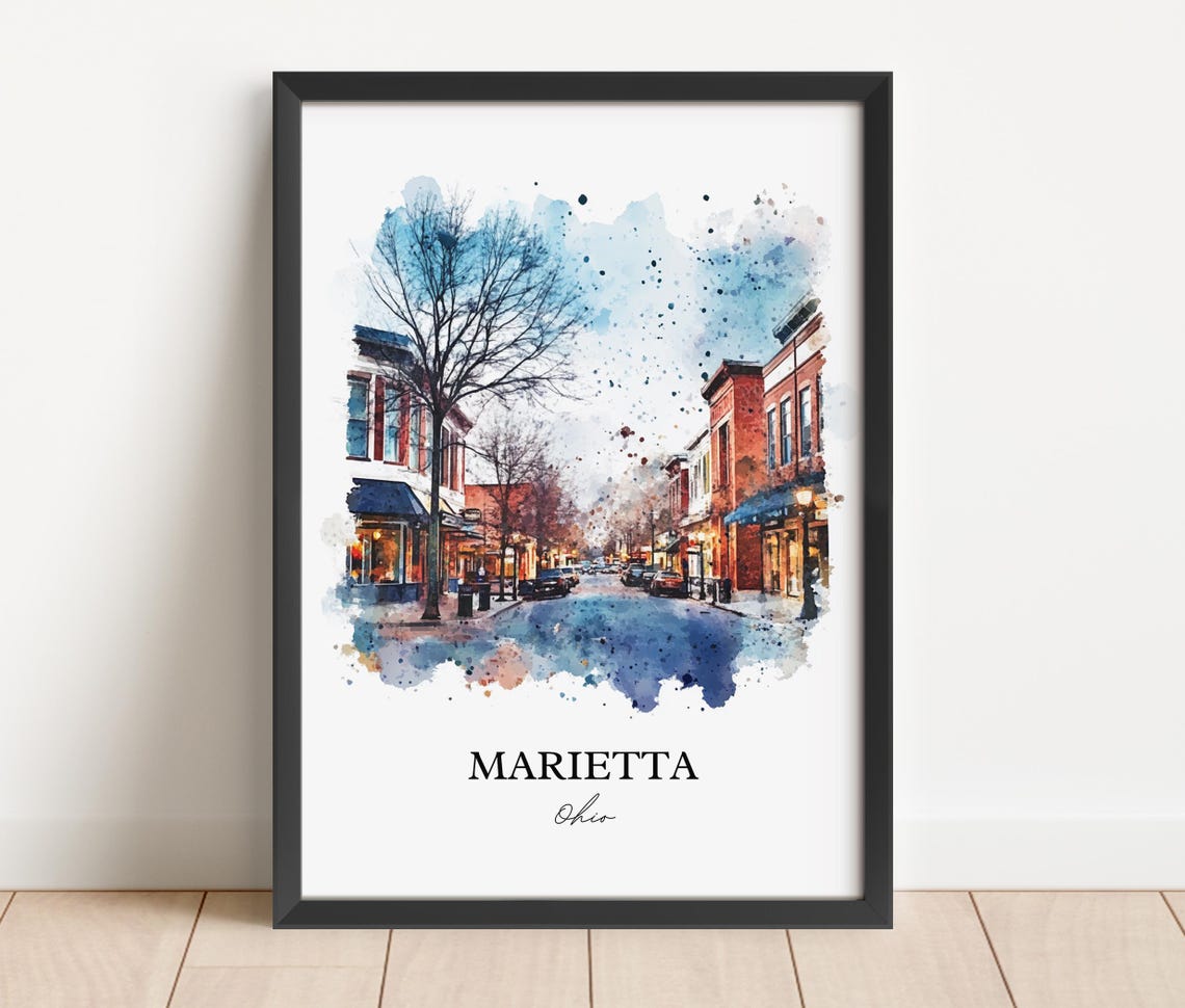 Marietta Ohio Watercolor Evening Downtown Main Street Poster - Image 5