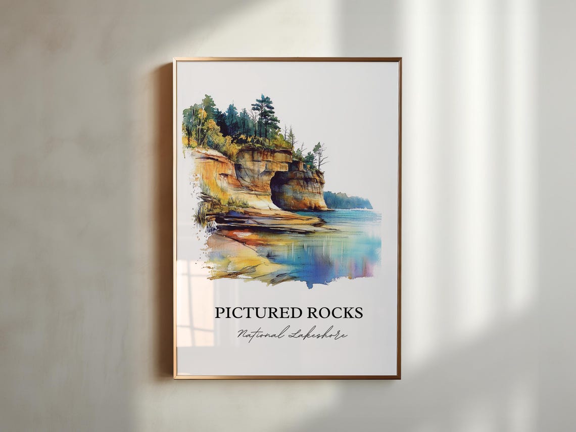 Pictured Rocks Michigan National Lakeshore Sandstone Watercolor Poster - Image 3