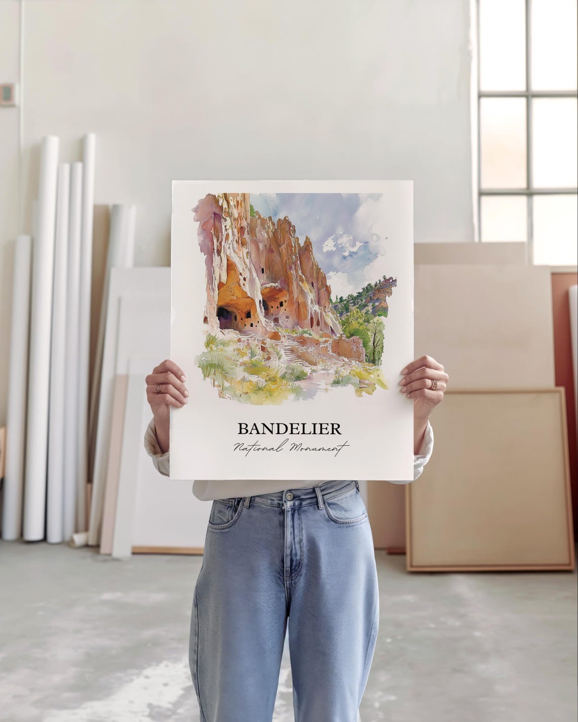 Bandelier National Monument Cliff Dwellings Canyon Watercolor Poster - Image 5