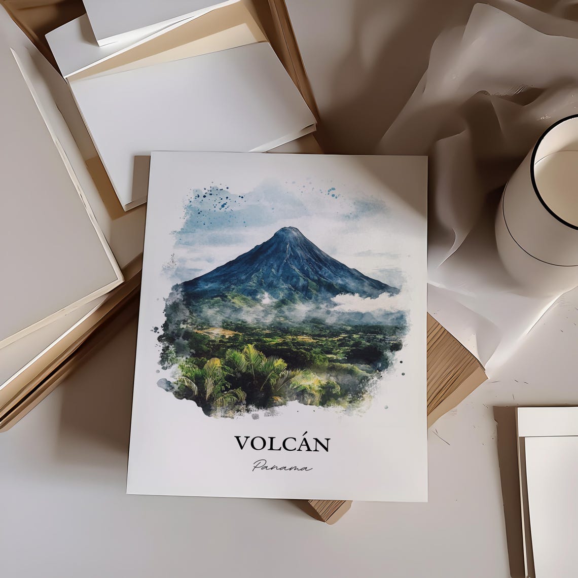 Volcan Panama Watercolor Volcano Jungle Mountain Landscape Poster - Image 2