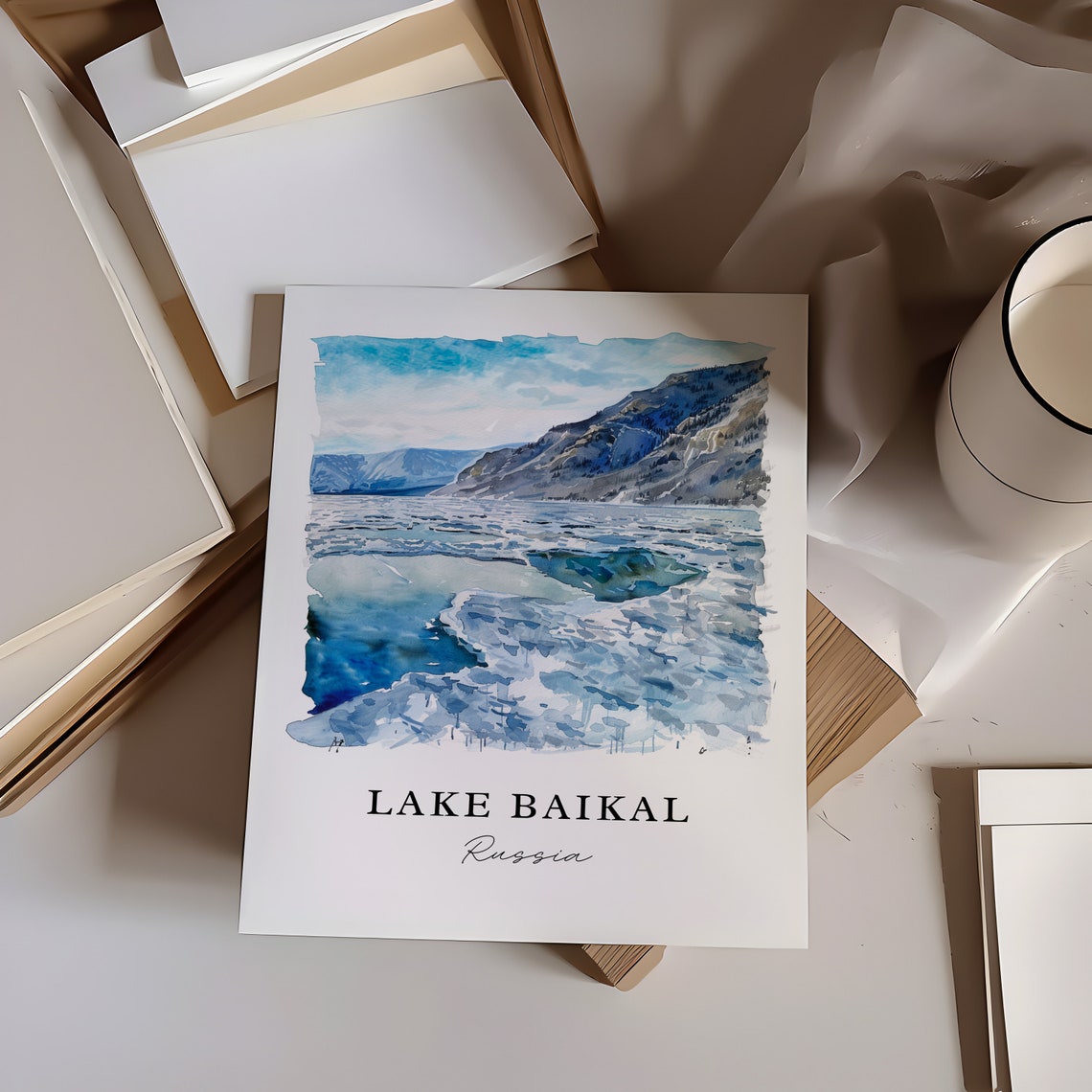 Lake Baikal Russia Siberia Winter Ice Watercolor Travel Poster - Image 6