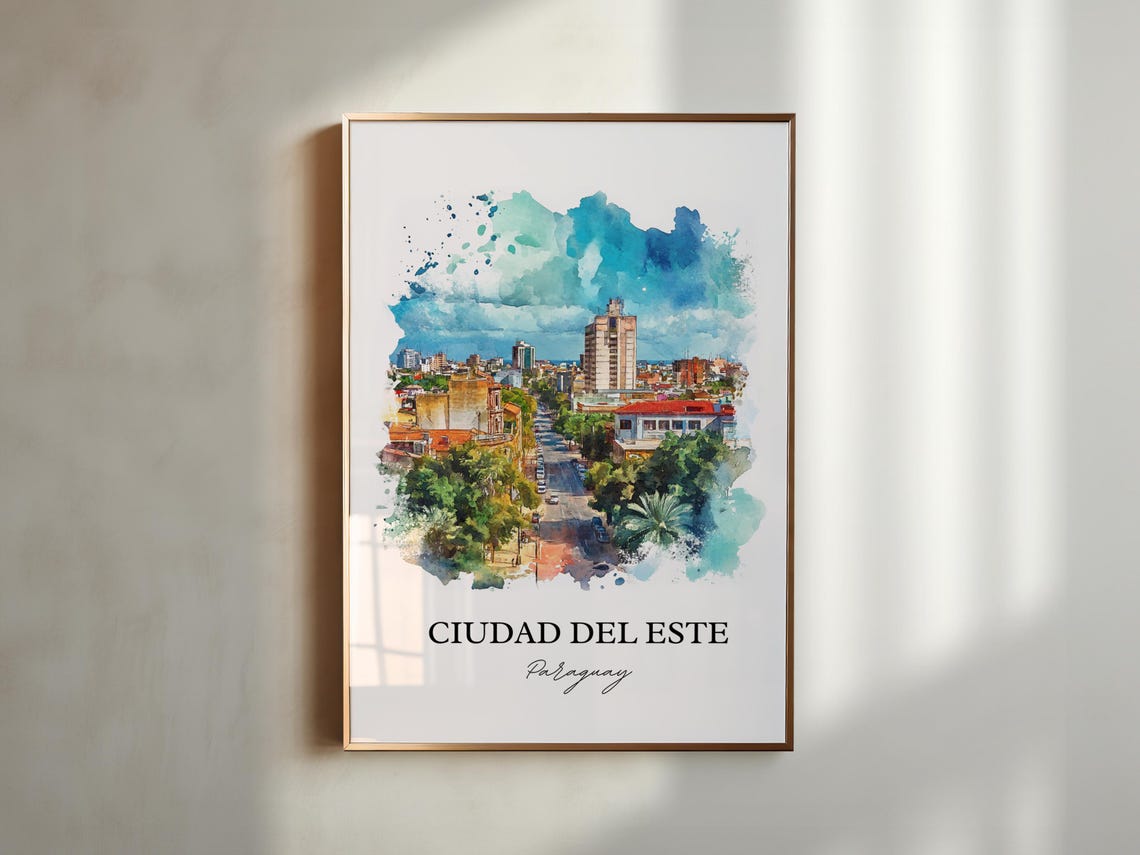 Ciudad Del Este Wall Art Paran River Print Paraguay Watercolor Gift Travel Poster Housewarming - Image 2
