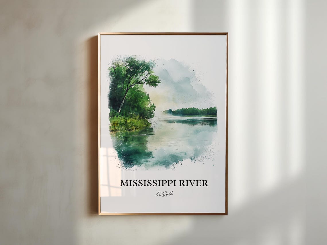 Mississippi River USA Lush Green Banks Watercolor Nature Poster - Image 5