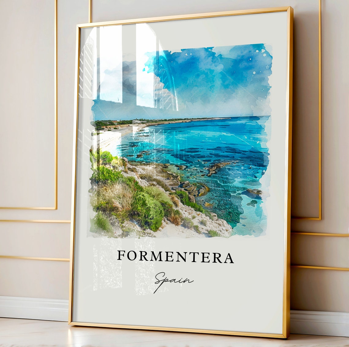 Formentera Spain Turquoise Beach Watercolor Island Coast Poster - Image 4