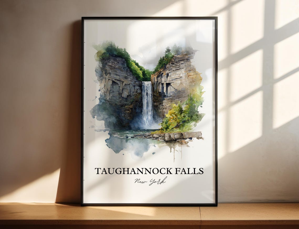 Taughannock Falls New York Finger Lakes Gorge Waterfall Travel Poster