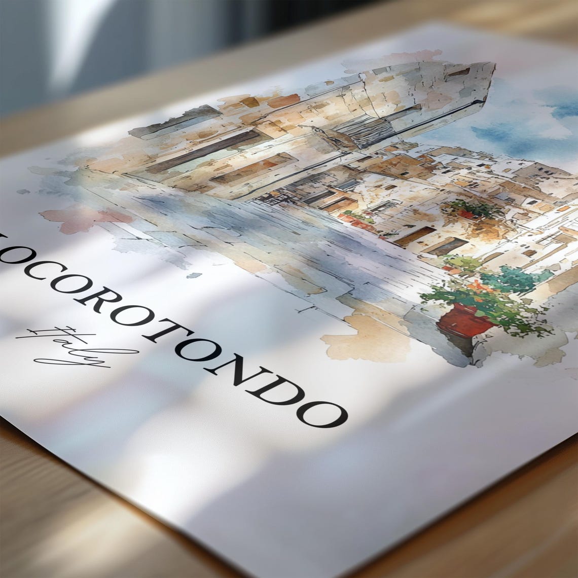 Locorotondo Italy Puglia White Village Watercolor Travel Poster - Image 6