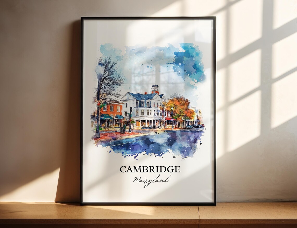 Cambridge Maryland Historic Downtown Street Watercolor Travel Poster