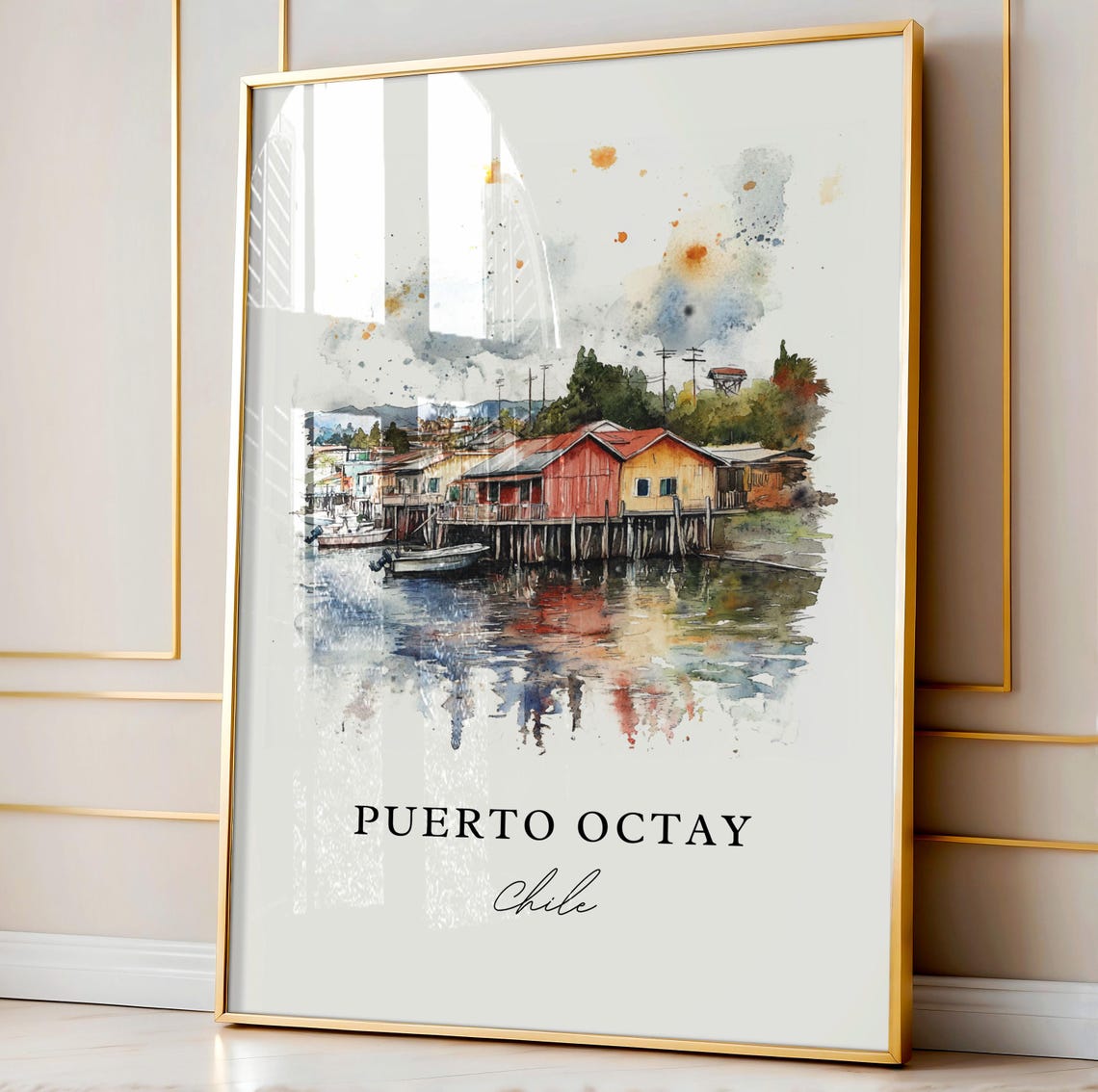 Puerto Octay Wall Art Print Watercolor Chile Gift Travel Poster Housewarming - Image 3