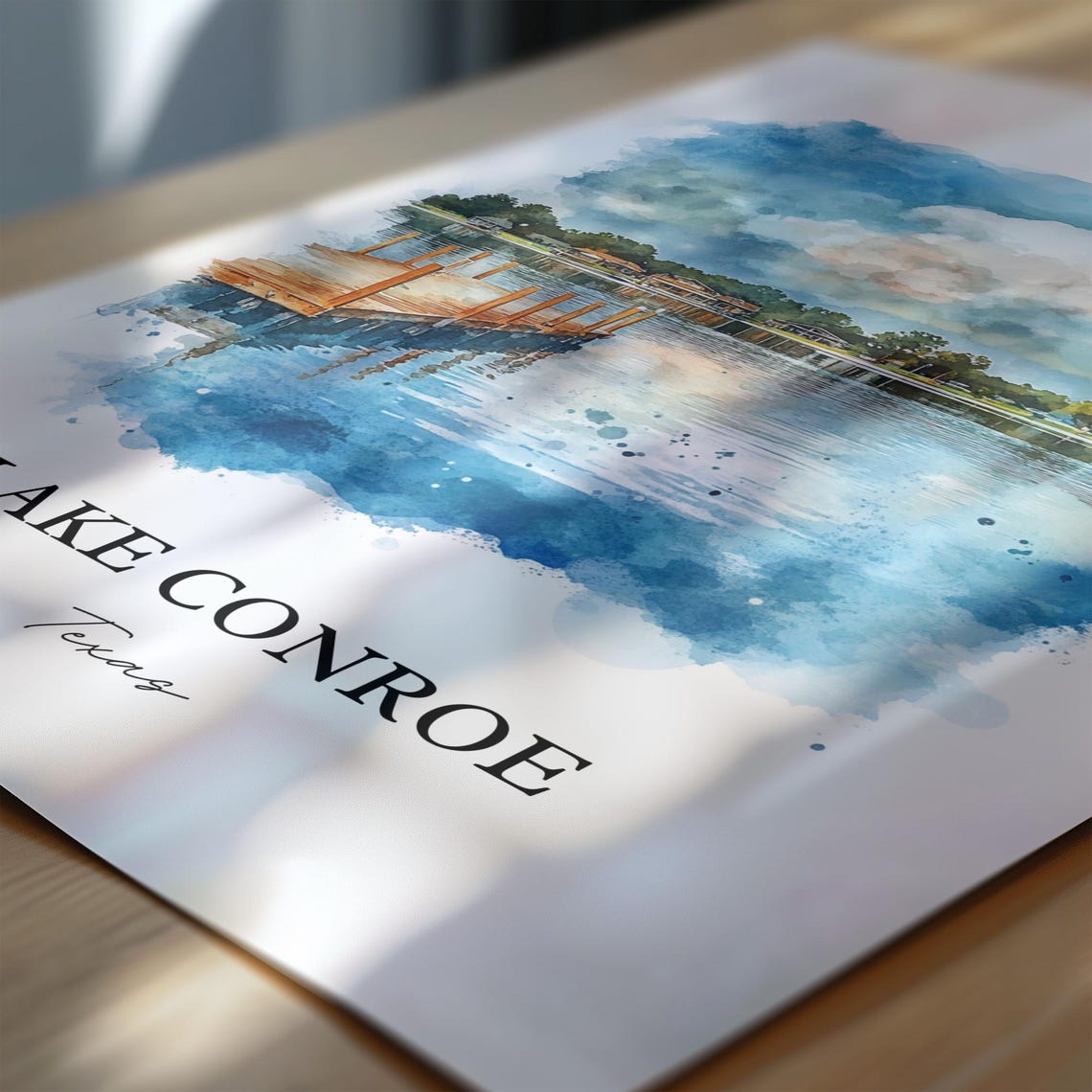 Lake Conroe Texas Scenic Wooden Dock Watercolor Lakeside Poster - Image 6