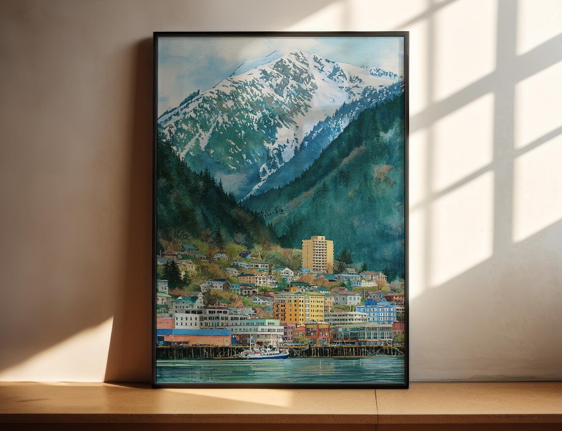 Juneau Alaska Watercolor Art Print, Travel Decor