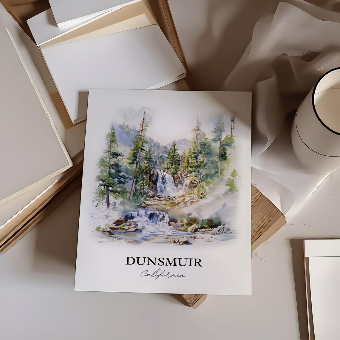 Dunsmuir California Forest Waterfall Stream Watercolor Travel Poster - Image 3