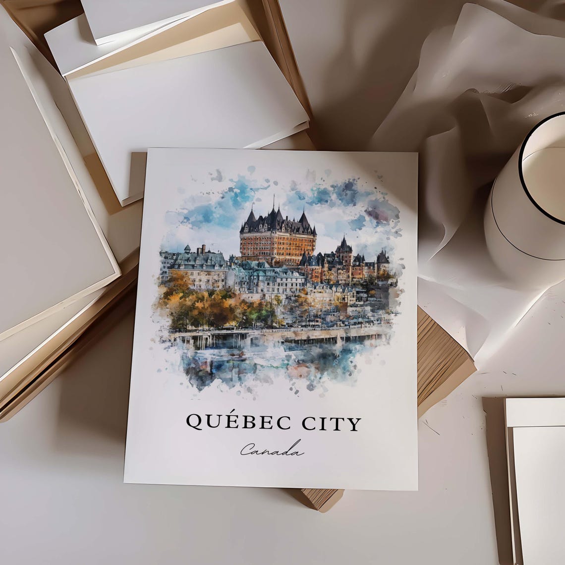 Quebec City Canada Chateau Skyline Watercolor Travel Gift Poster - Image 4