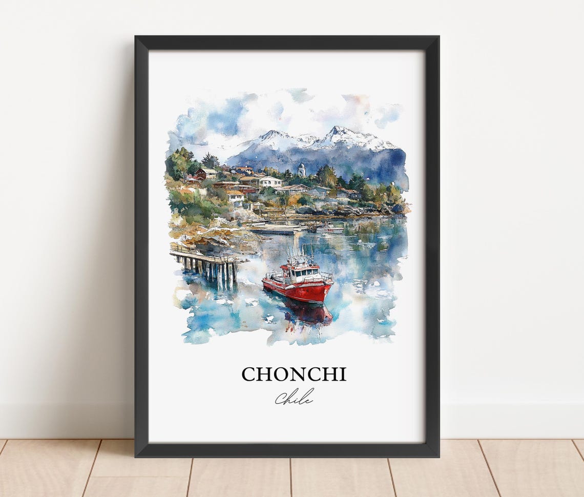 Chonchi Chile Wall Art Print Watercolor Gift Travel Poster Housewarming - Image 2