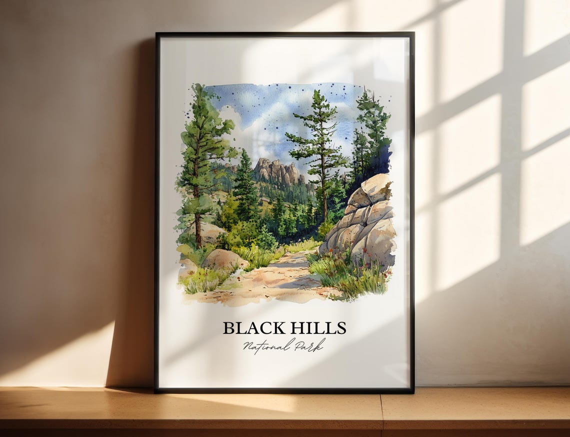 Black Hills South Dakota Scenic Forest Trail Watercolor Art Poster