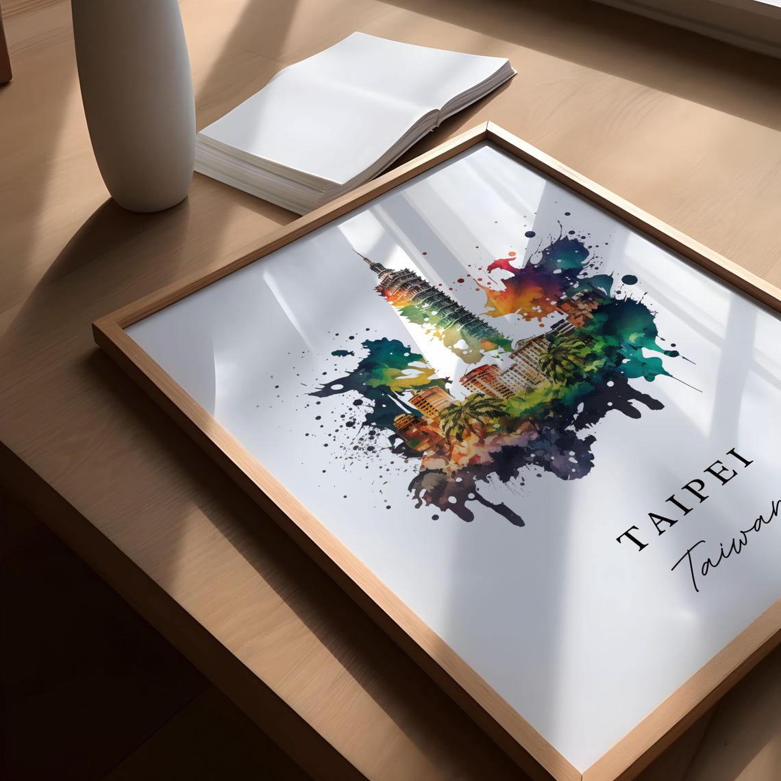 Taipei Taiwan Splatter Watercolor Taipei 101 City Skyline Poster - Image 5