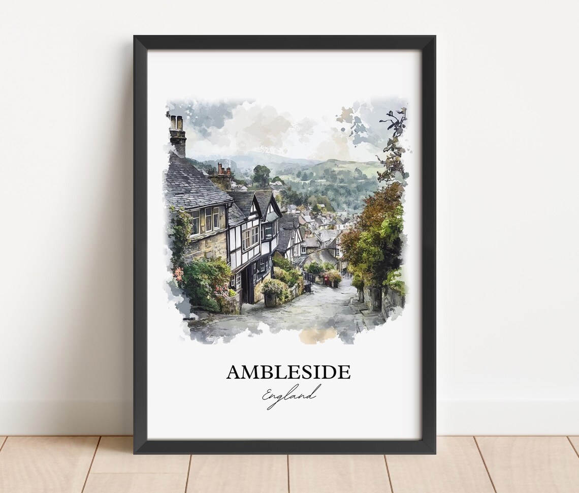 Ambleside England Village Street Watercolor Hillside Travel Art Poster - Image 4