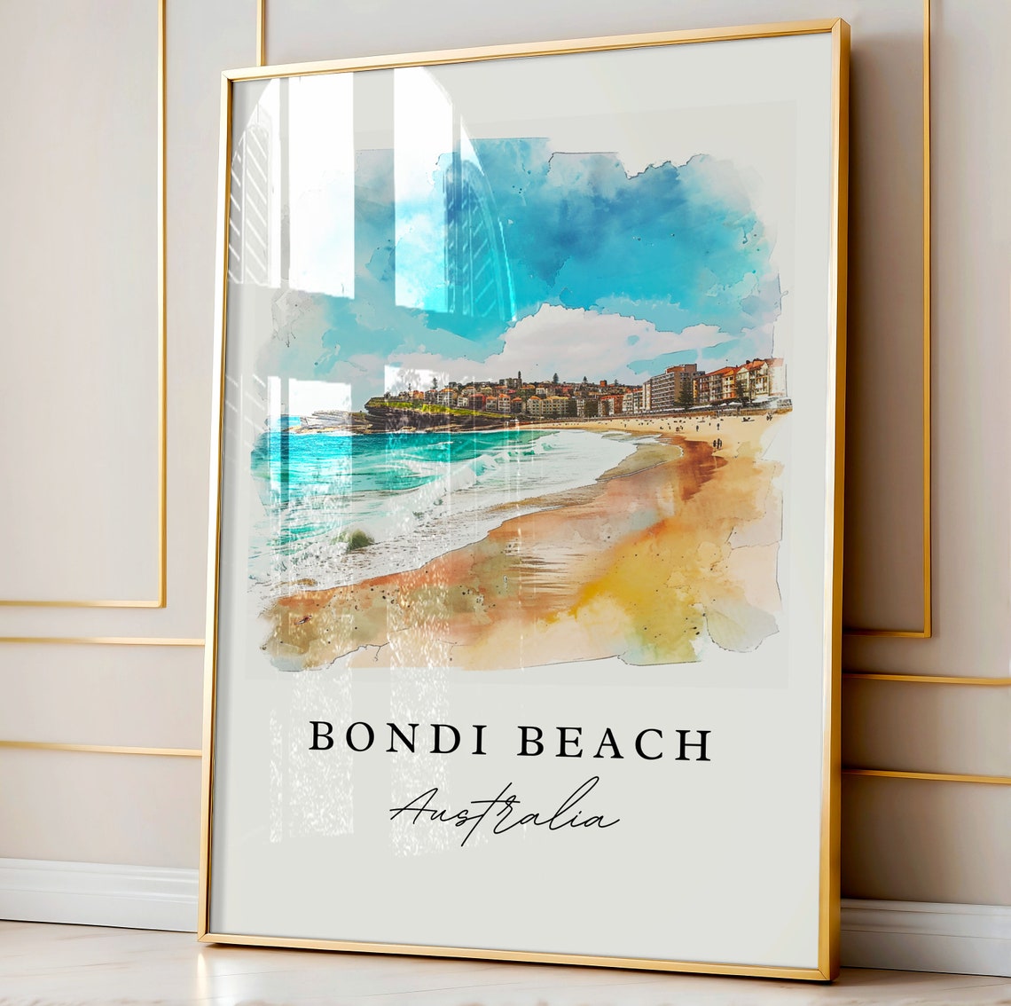 Bondi Beach Australia Ocean Waves Watercolor Travel Art Print - Image 4