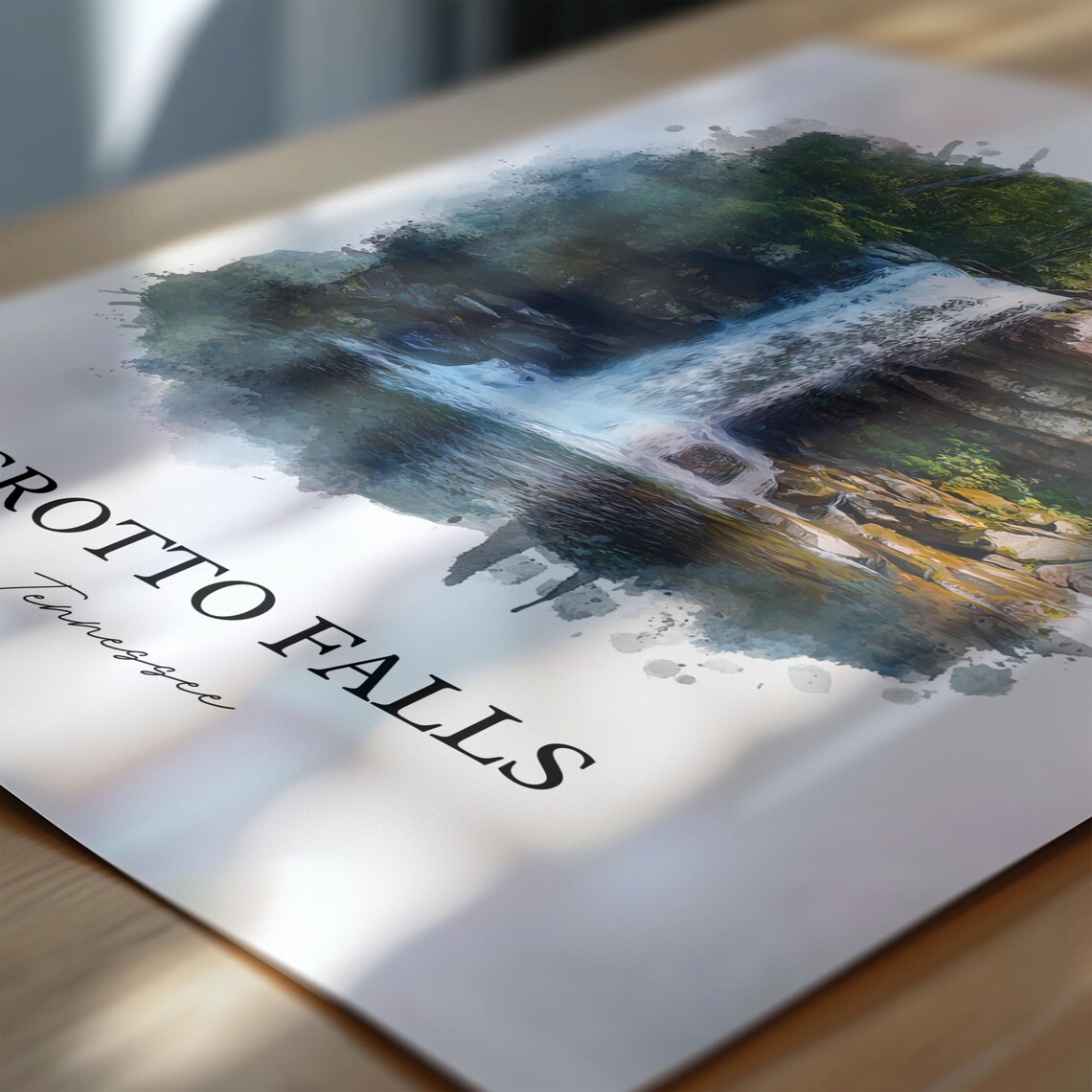 Grotto Falls Tennessee Forest Grotto Cascade Watercolor Poster - Image 6