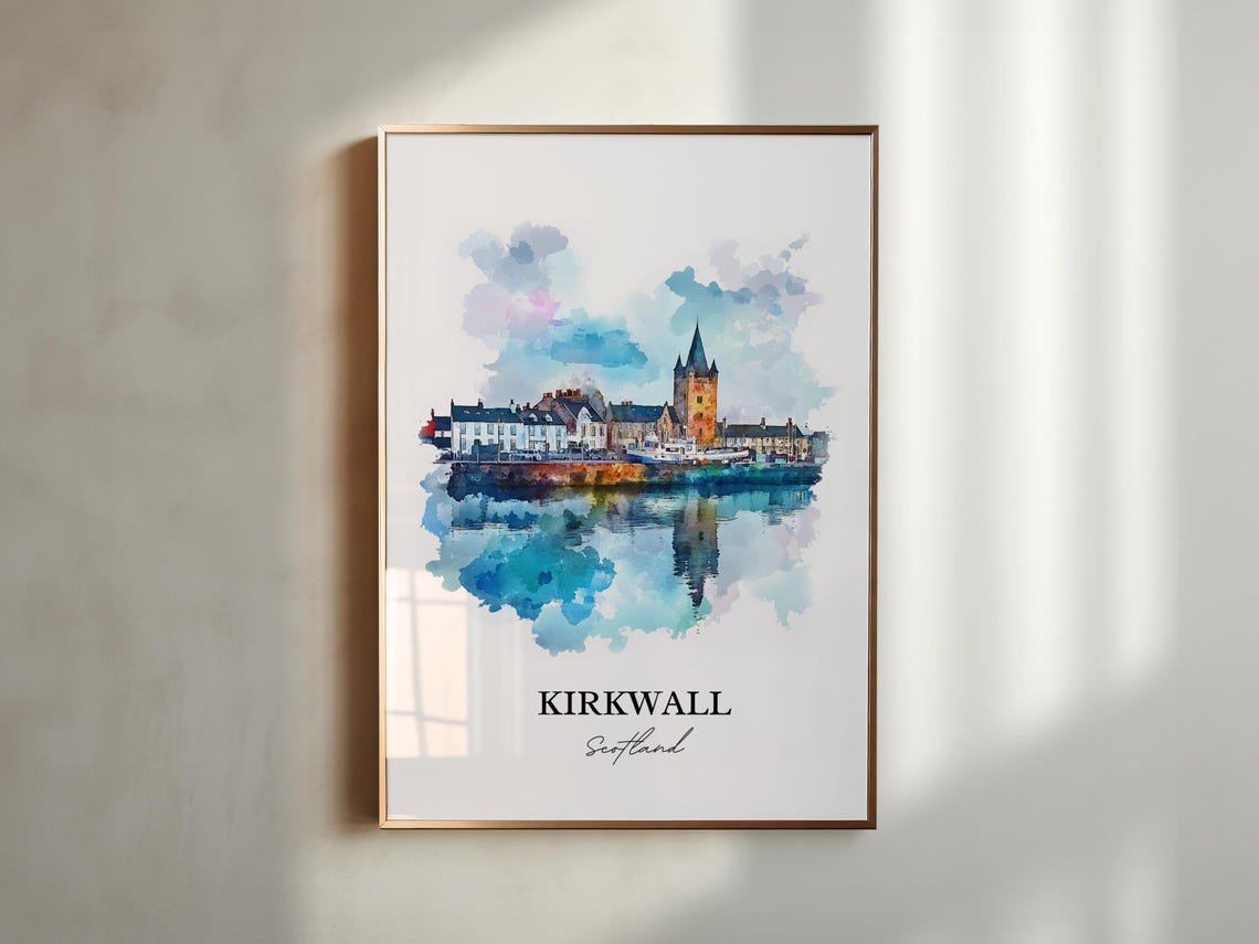 Kirkwall Scotland Watercolor Harbor Town Orkney Isles Poster - Image 3