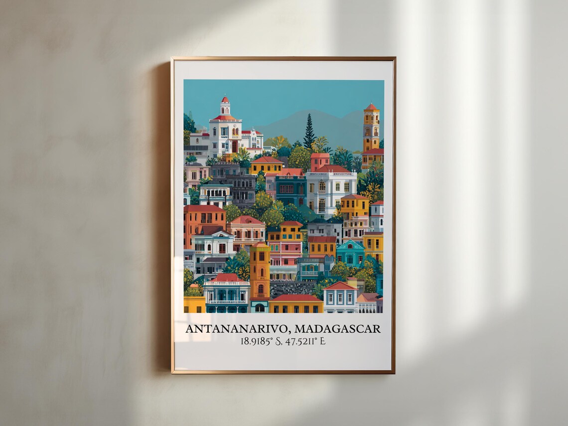 Antananarivo Madagascar Hillside Colonial City Retro Travel Poster - Image 4